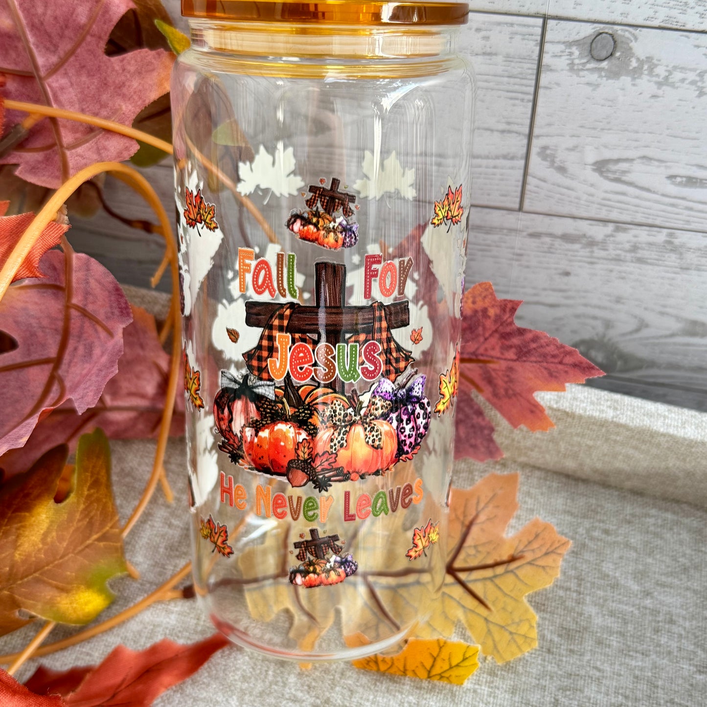 Fall for Jesus Glass Cup