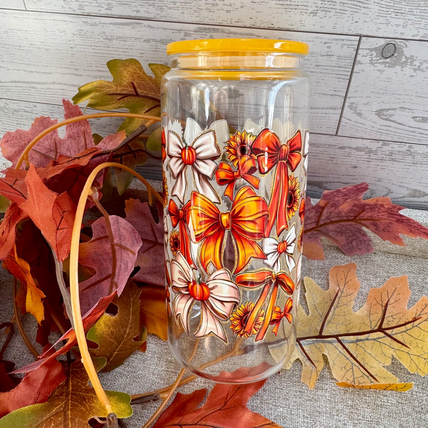 Fall Theme Bows Glass Cup