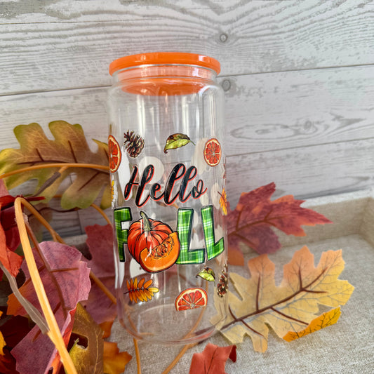 Hello Fall Glass Cup