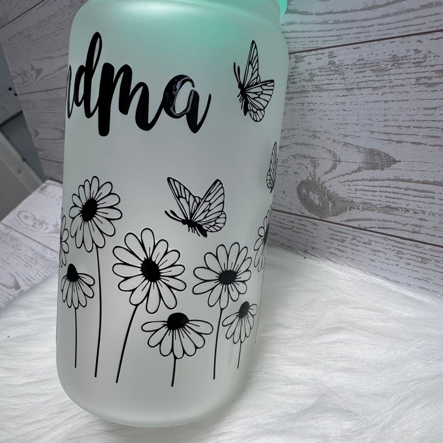 Grandma Floral Frosted Glass Cup