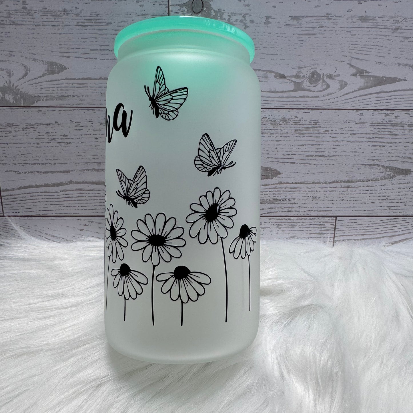 Grandma Floral Frosted Glass Cup