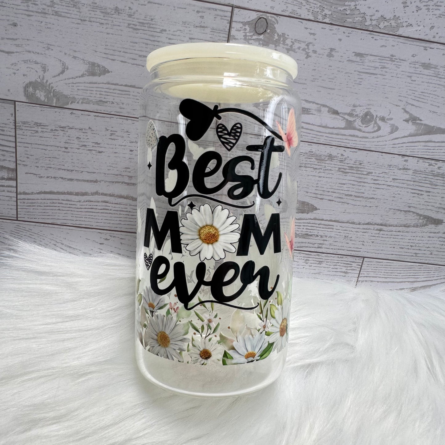 Best Mom Ever Floral Glass Cup