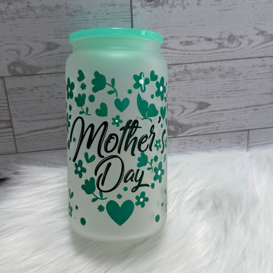Mother's Day Green Design Glass Cup