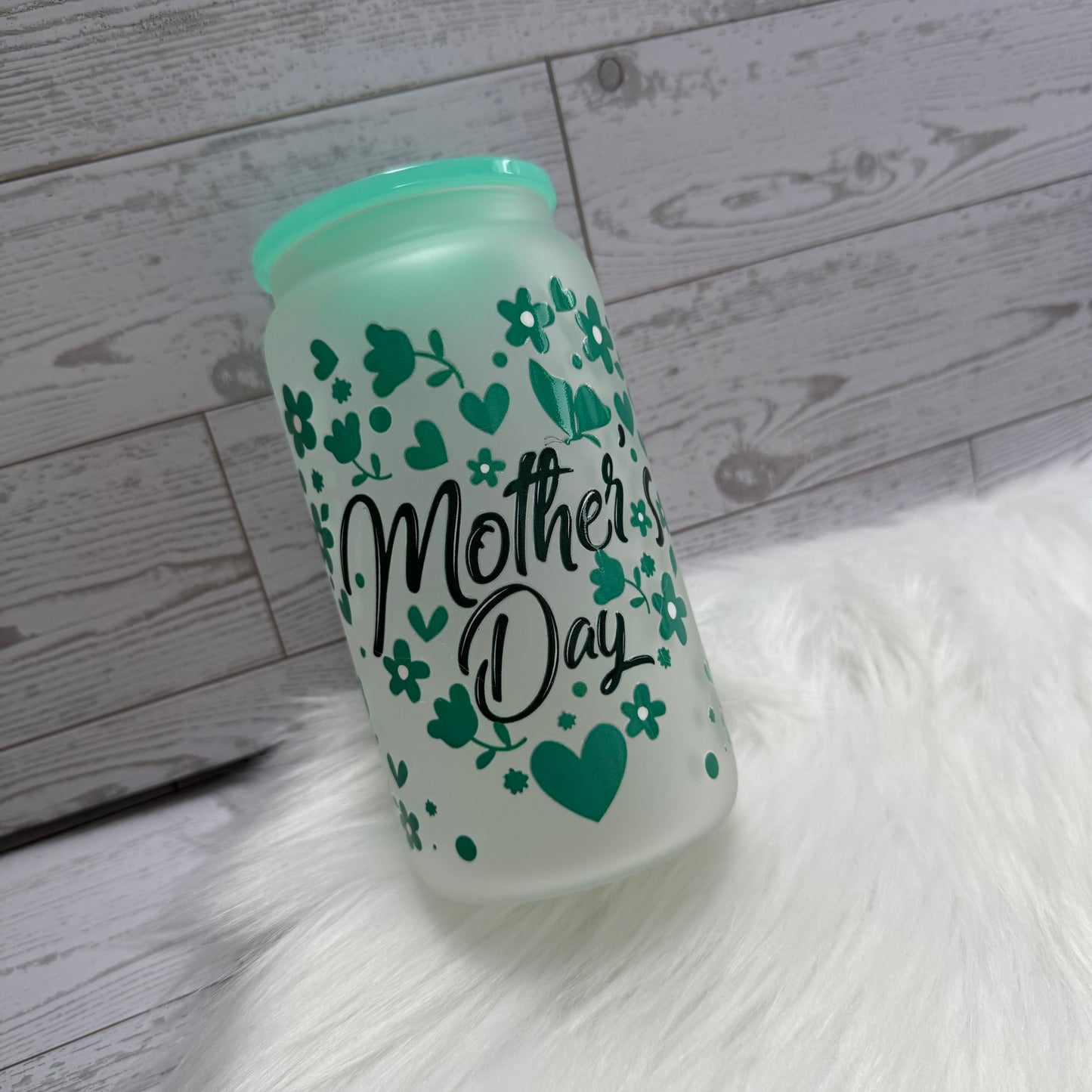 Mother's Day Green Design Glass Cup