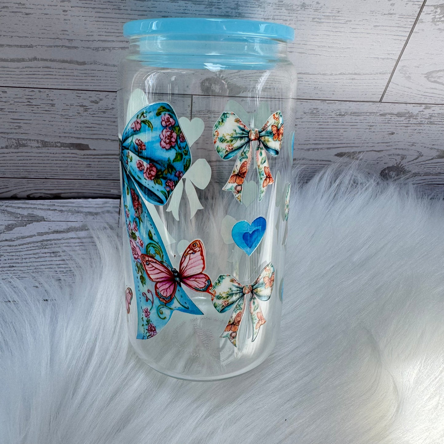 Large Blue Butterfly Bow Glass Cup