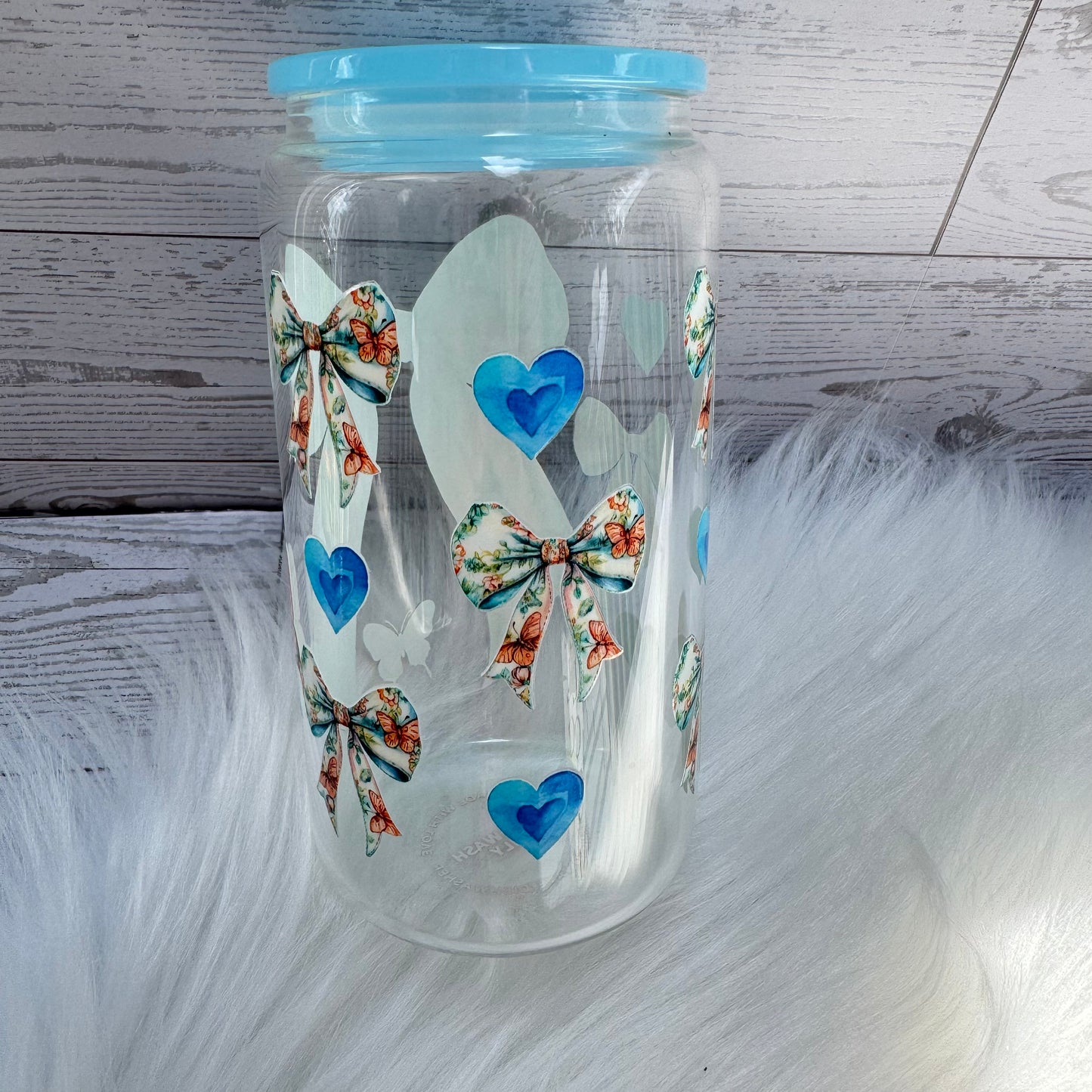 Large Blue Butterfly Bow Glass Cup