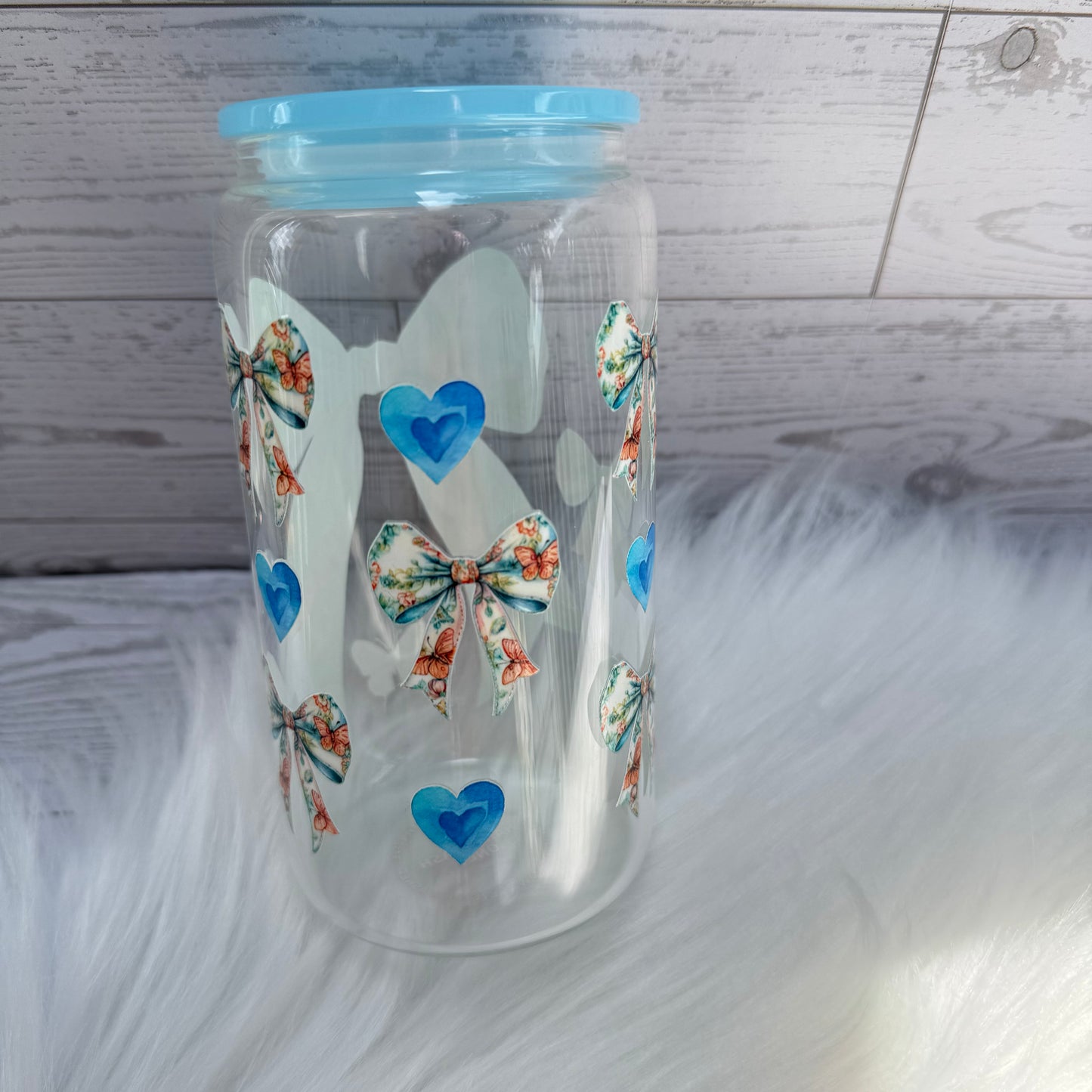 Large Blue Butterfly Bow Glass Cup