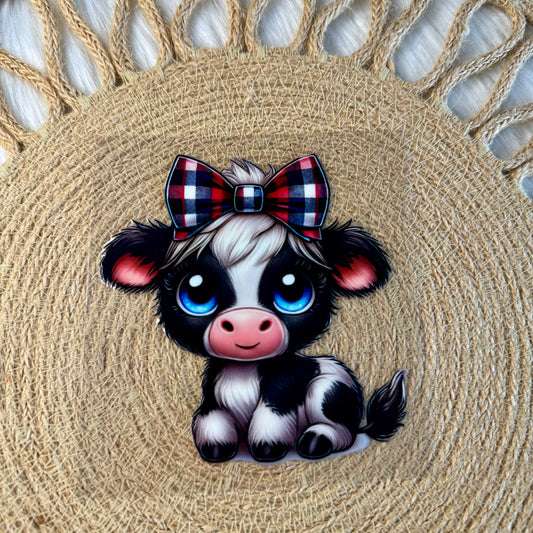 Plaid Bow Cow Decal