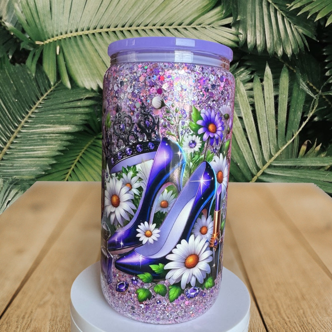 Floral Crown Heels Glass Snowglobe Cup