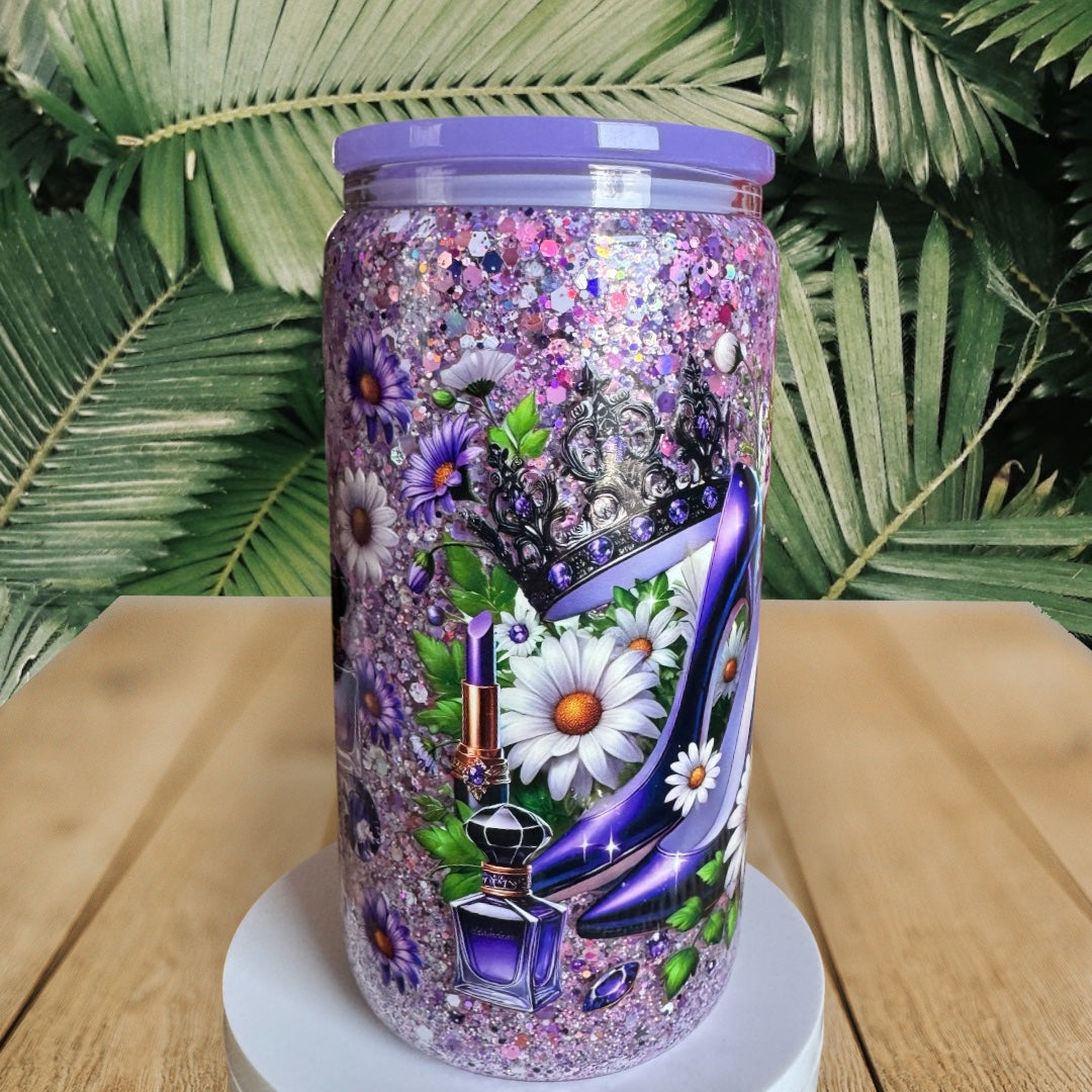 Floral Crown Heels Glass Snowglobe Cup