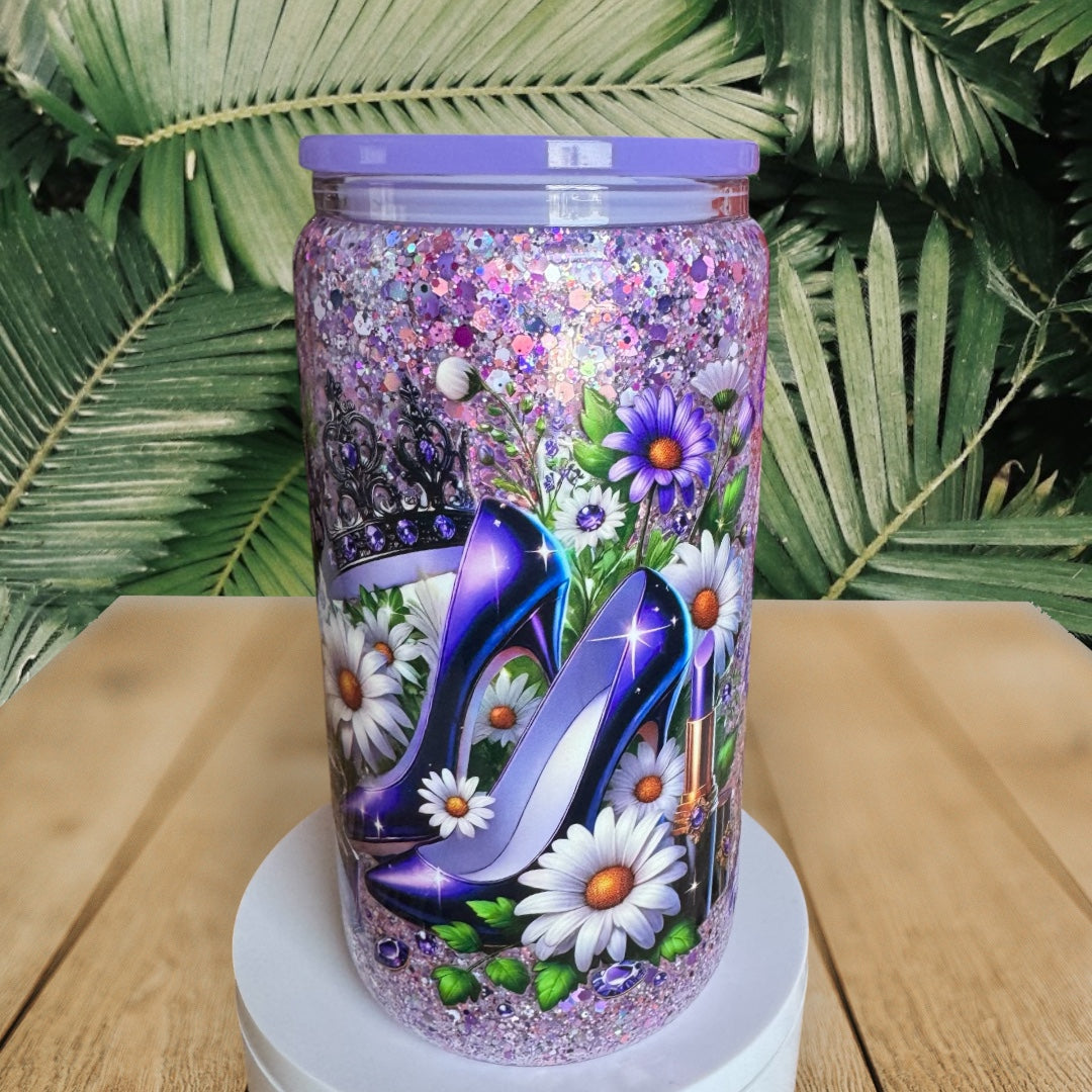 Floral Crown Heels Glass Snowglobe Cup