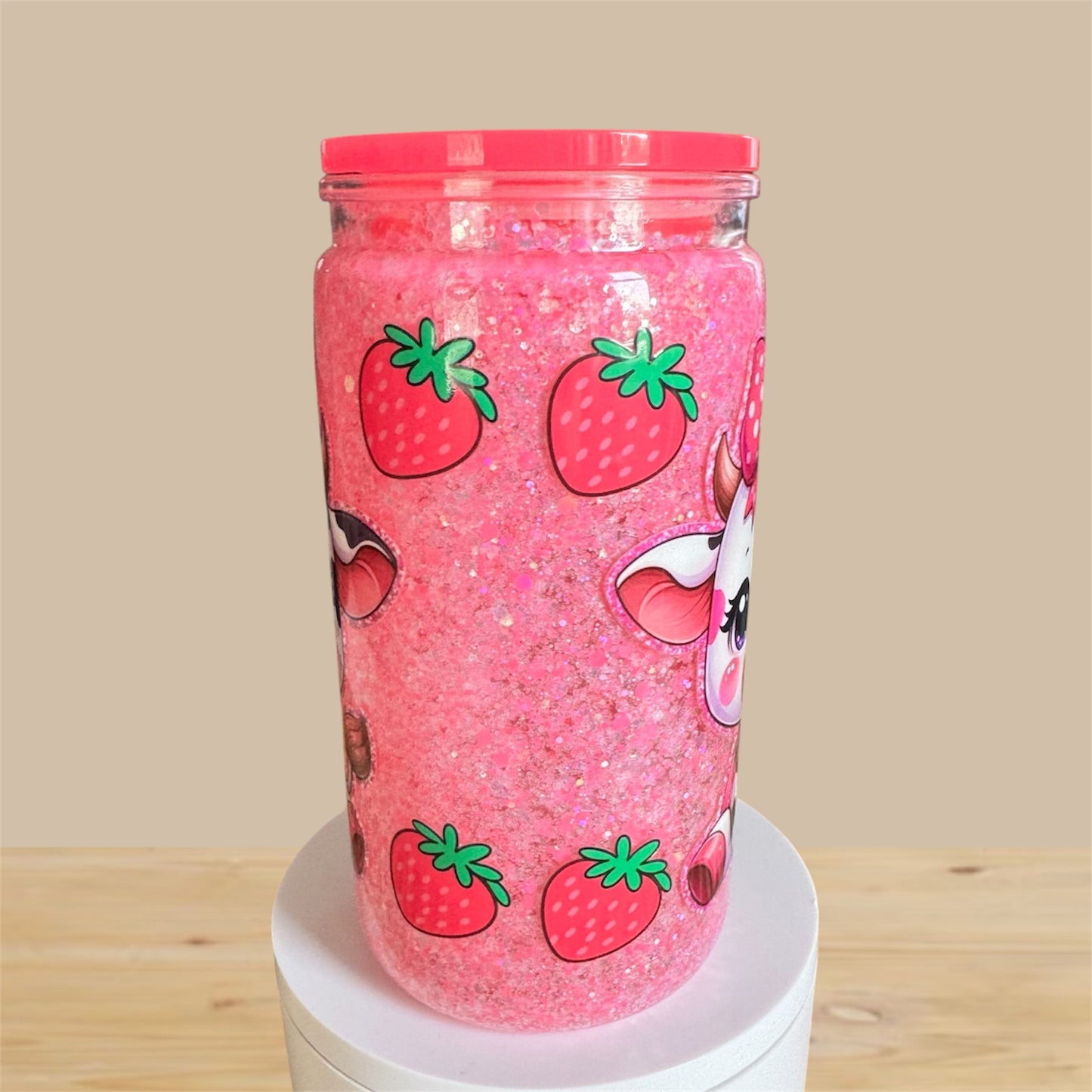 Strawberry Cow Acrylic Snowglobe Cup