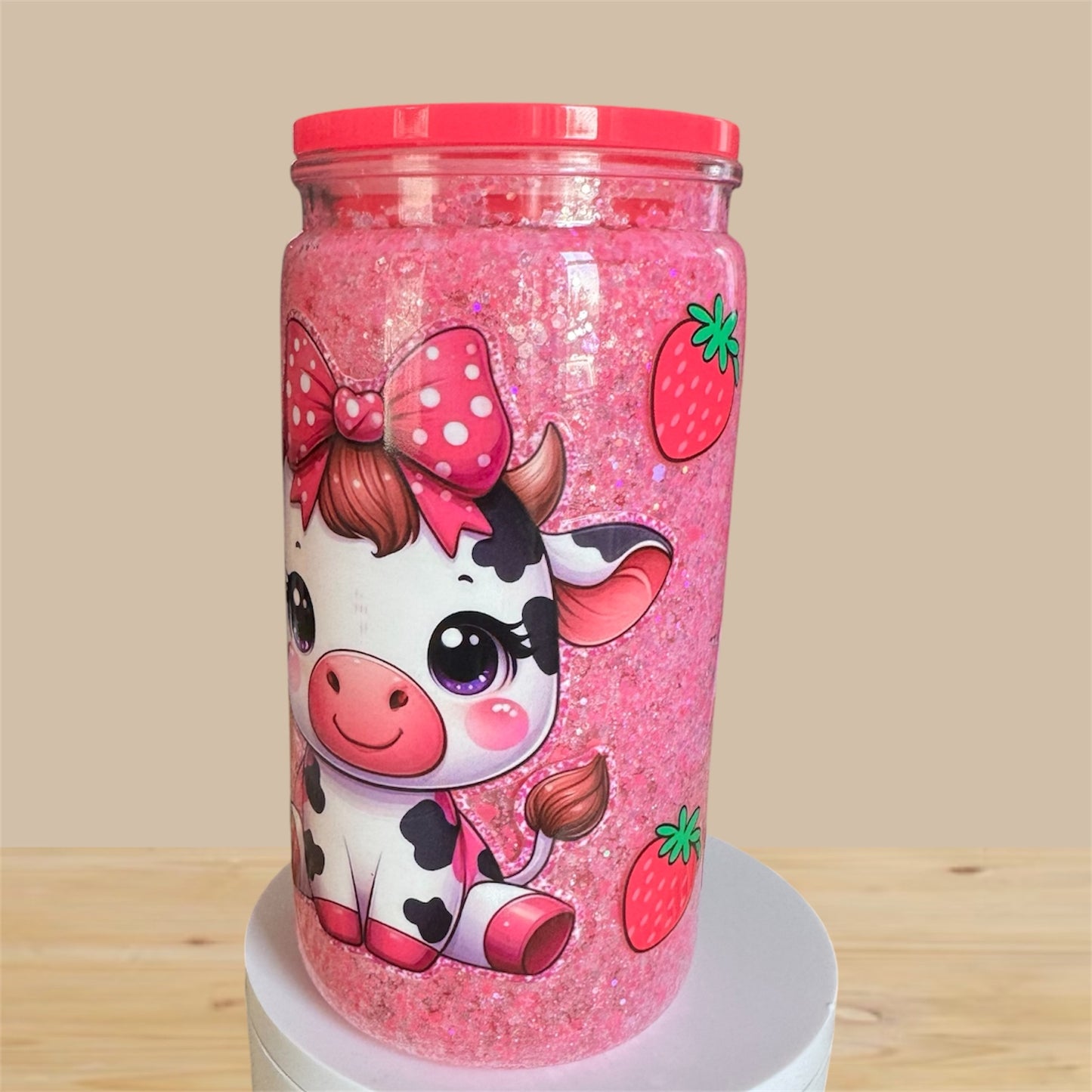 Strawberry Cow Acrylic Snowglobe Cup