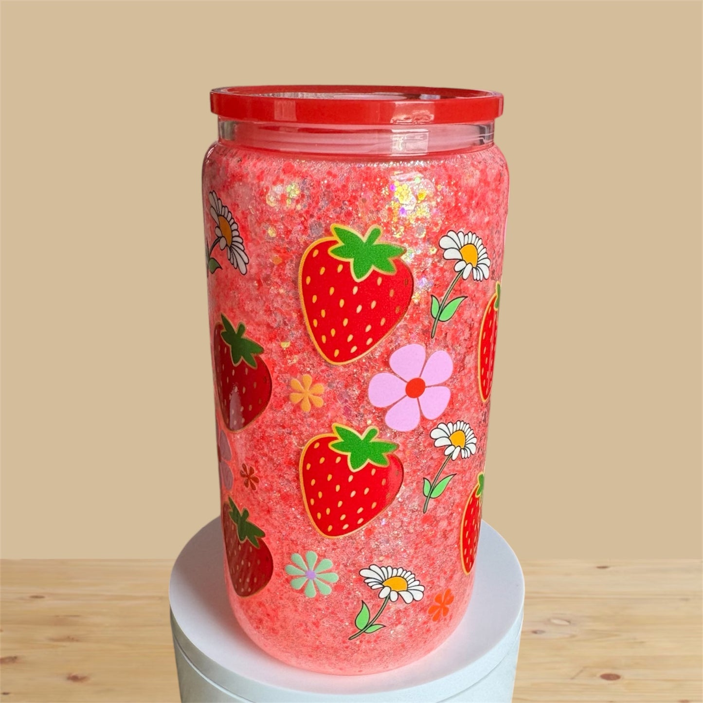 Floral Strawberry Glass Snowglobe Cup