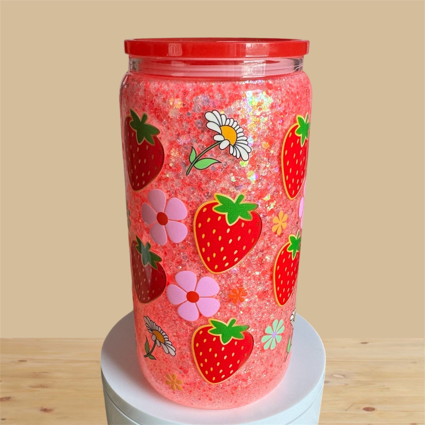 Floral Strawberry Glass Snowglobe Cup