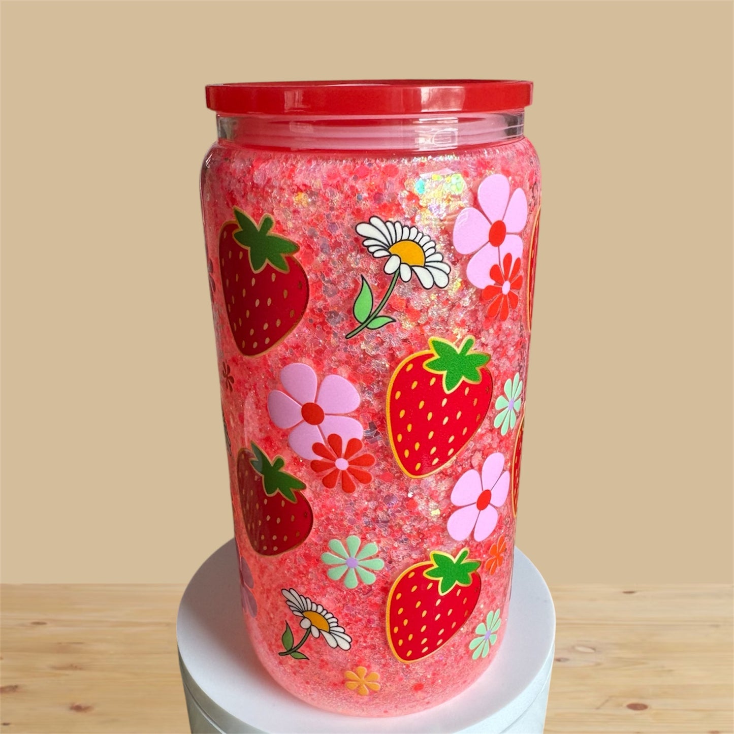 Floral Strawberry Glass Snowglobe Cup