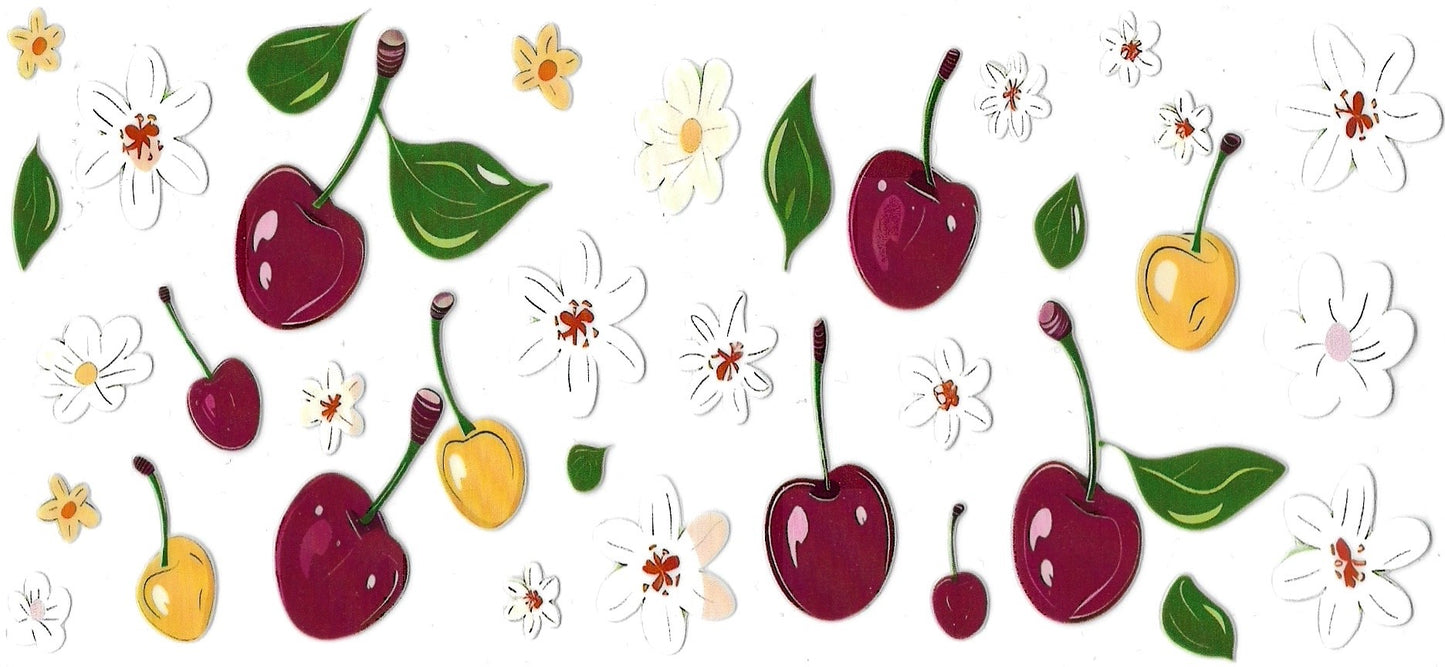 Sweet Cherries Leaves and Flowers Design