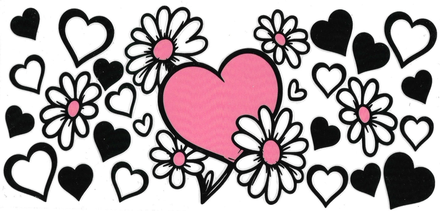 Black & Pink Flower Hearts Design