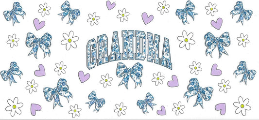 Grandma Floral Blue Bow Design