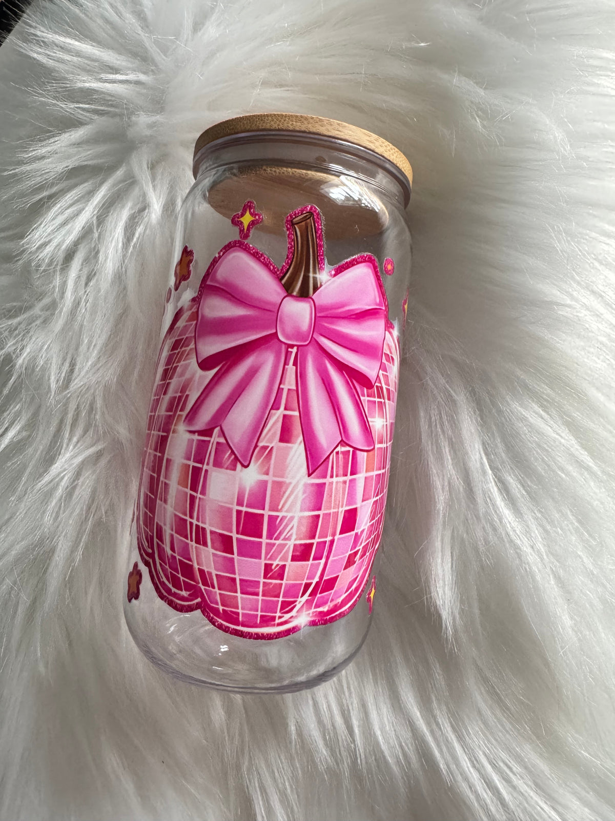 Pink Disco Bow Pumpkin Acrylic Cup
