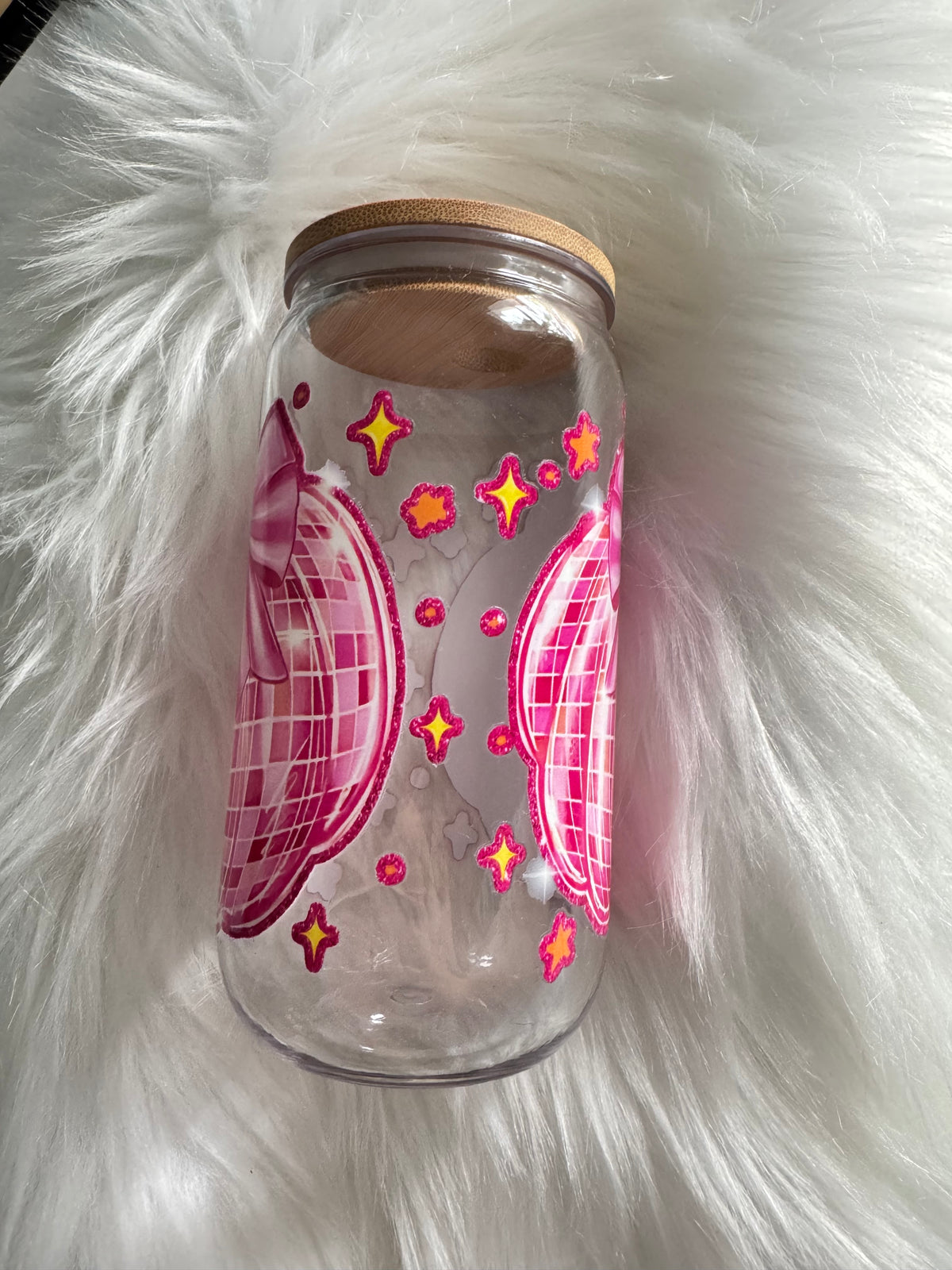 Pink Disco Bow Pumpkin Acrylic Cup