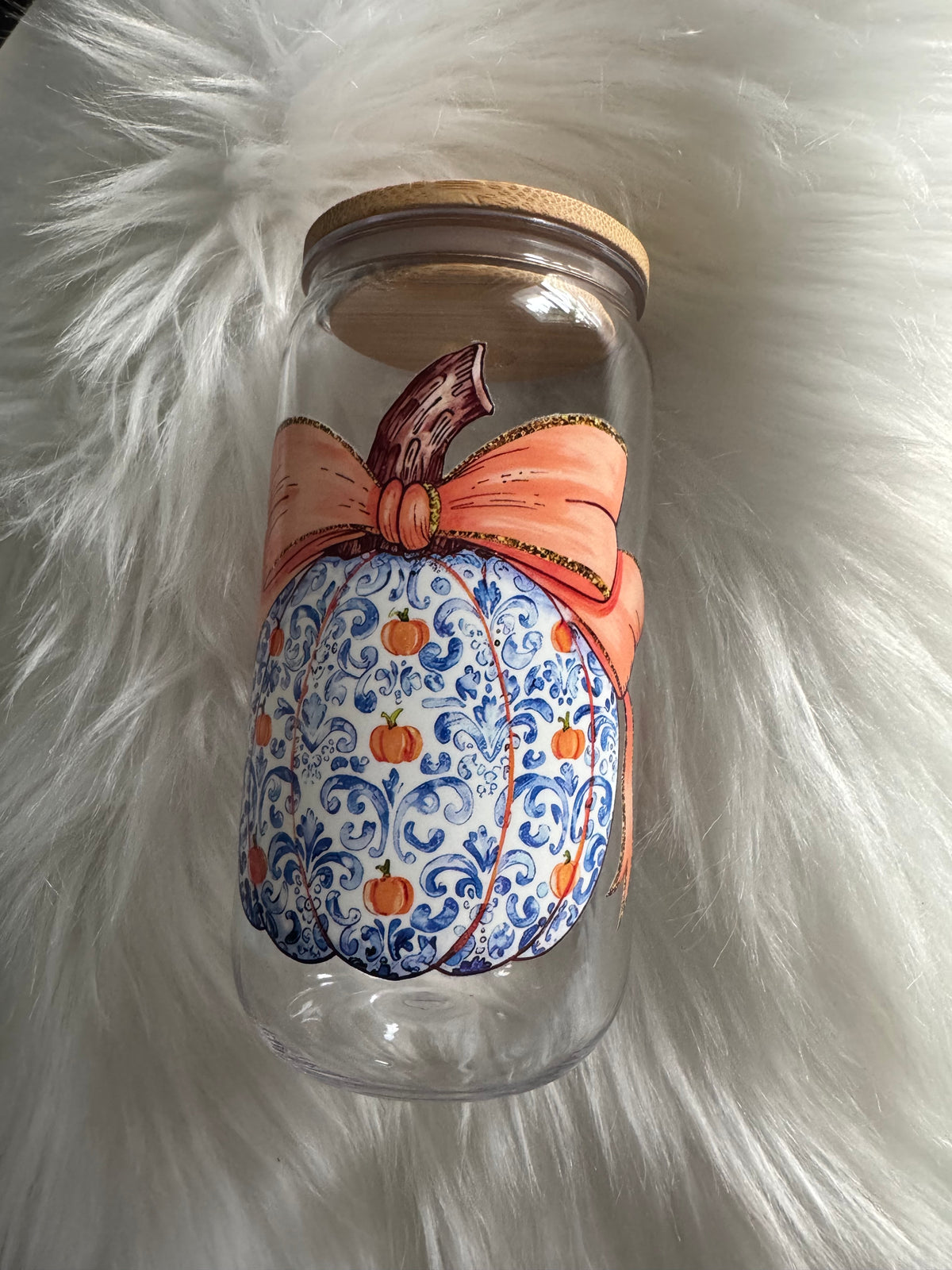 Fall Blue Detail Pumpkin Acrylic Cup