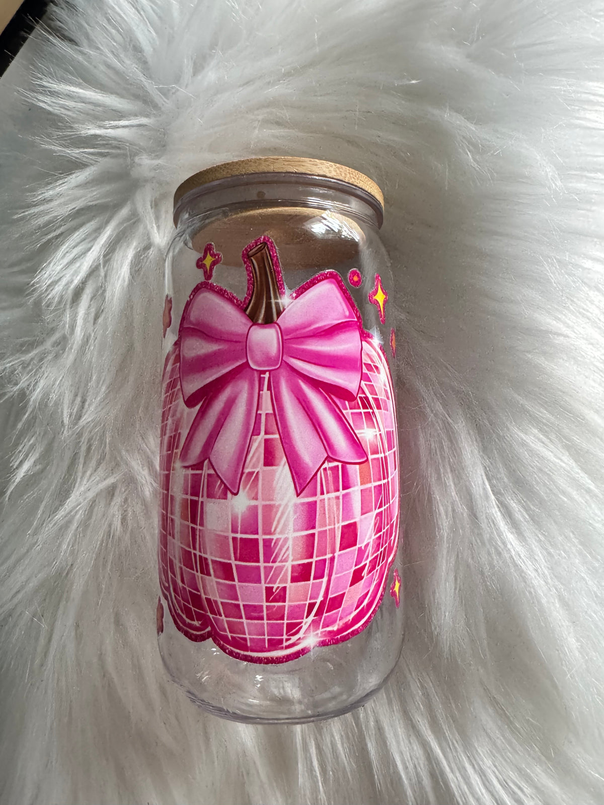 Pink Disco Bow Pumpkin Acrylic Cup