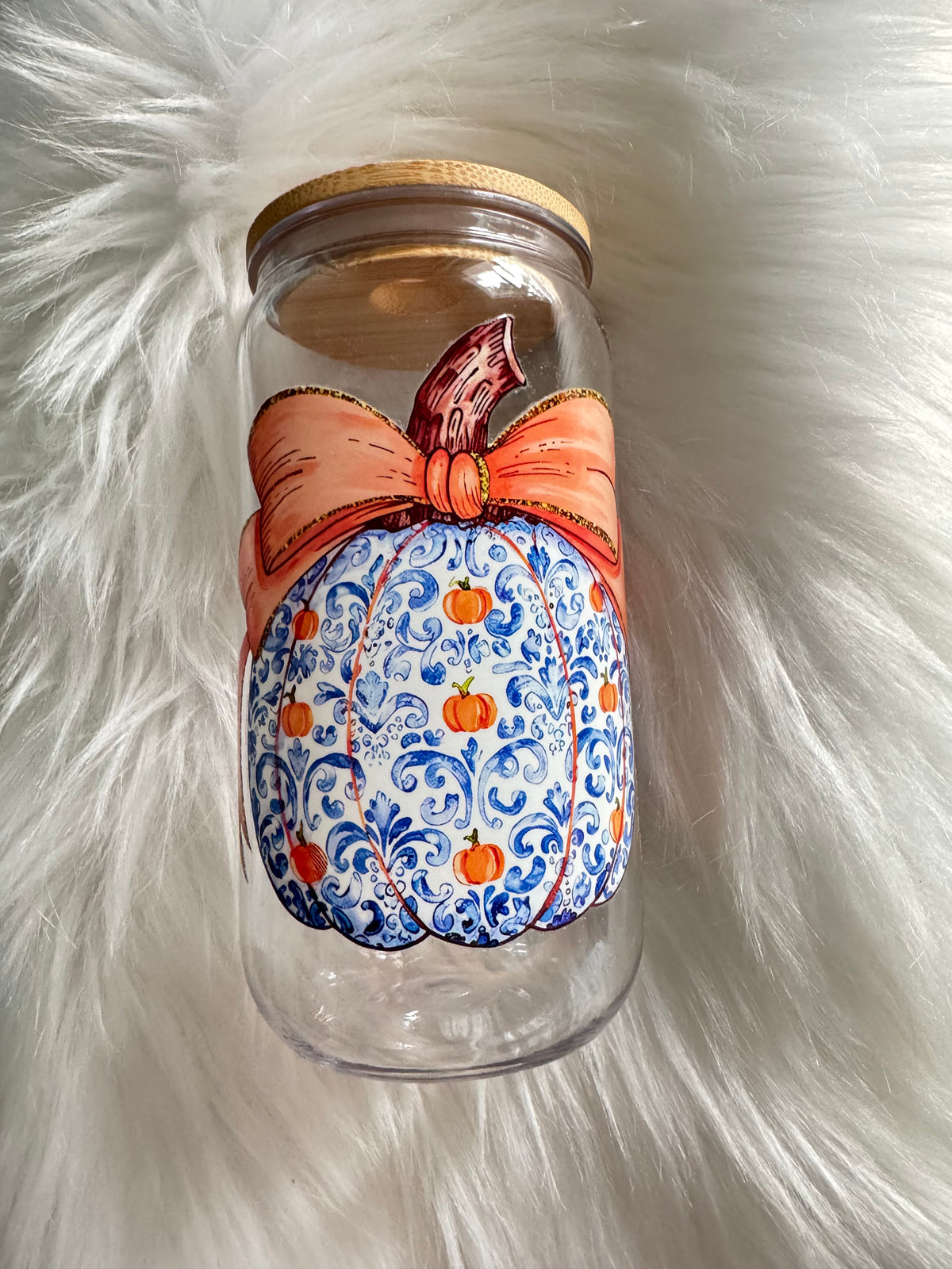 Fall Blue Detail Pumpkin Acrylic Cup