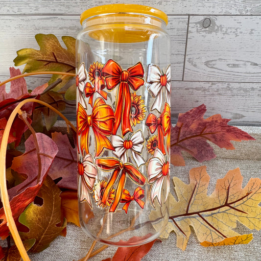 Fall Theme Bows Glass Cup