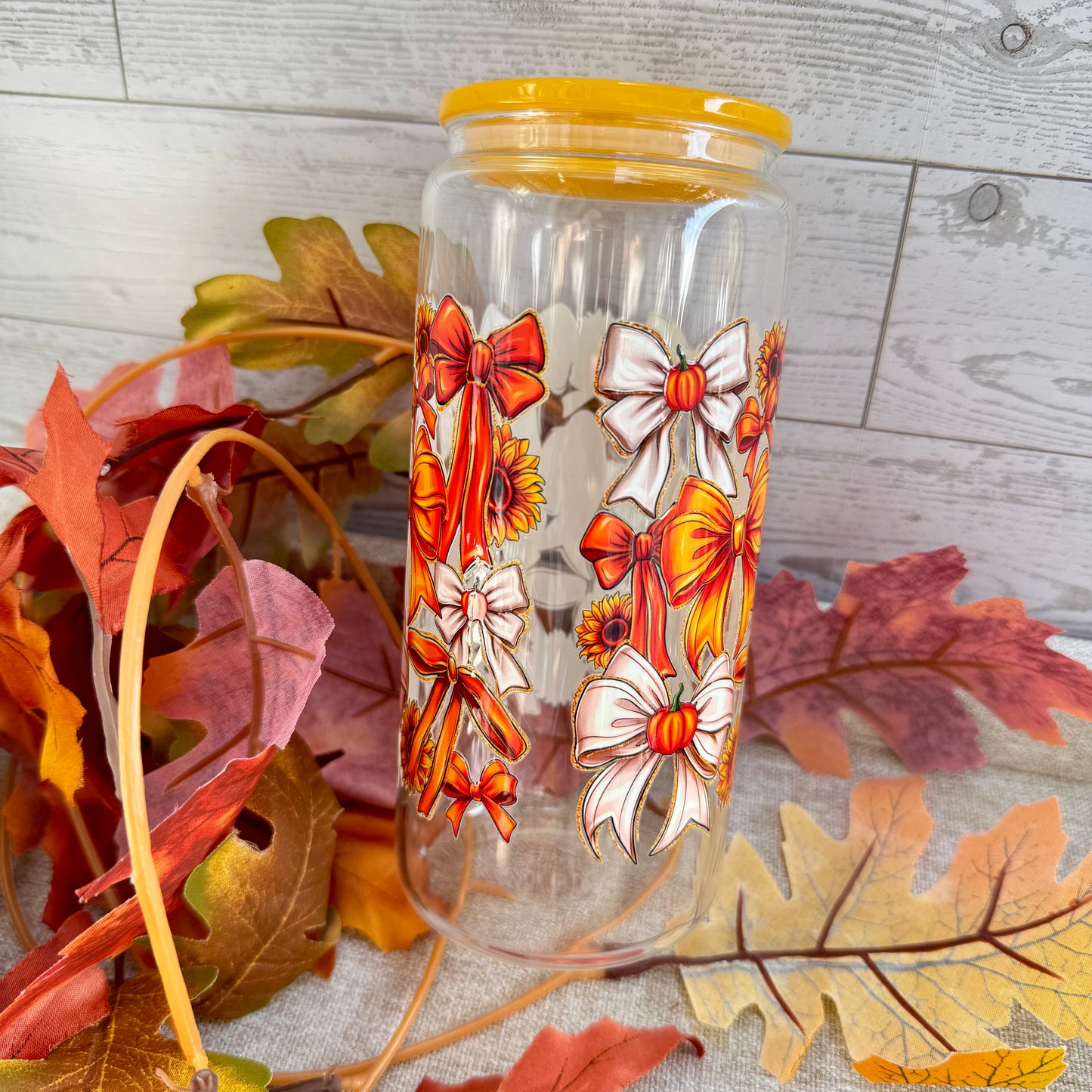 Fall Theme Bows Glass Cup