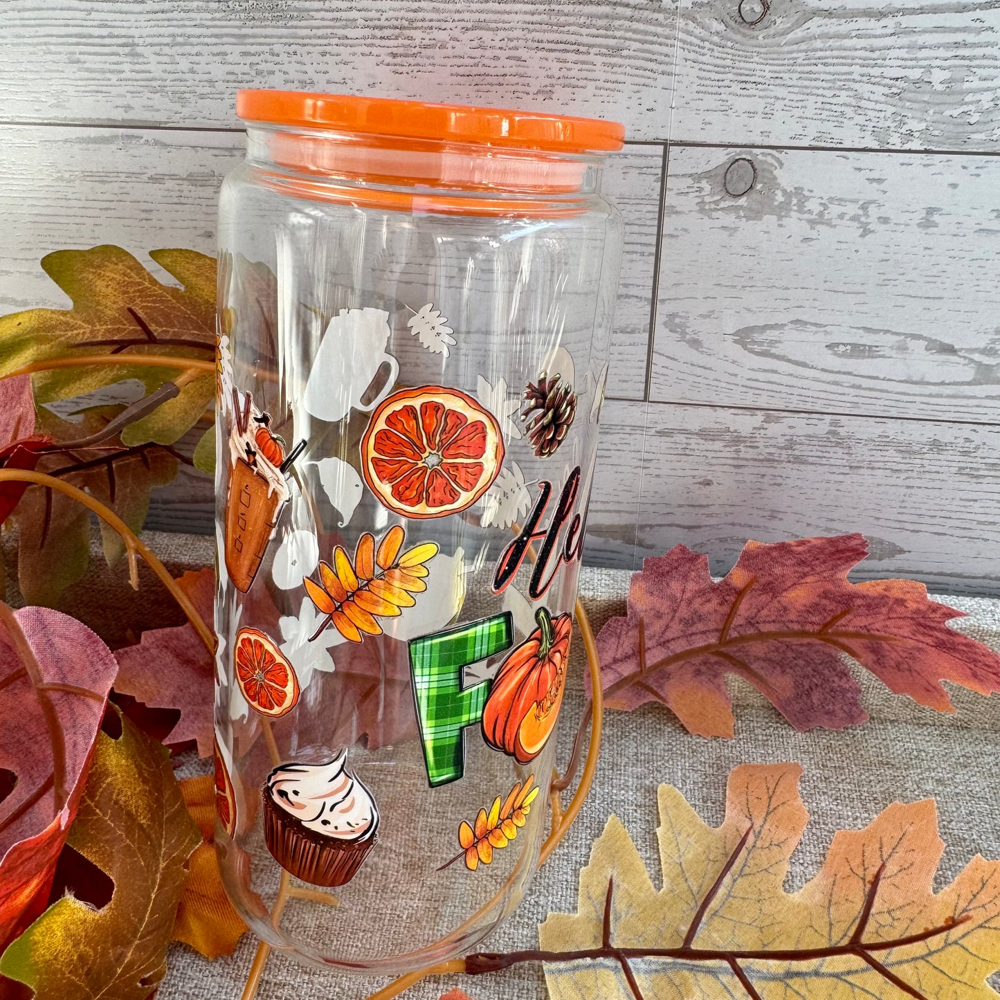 Hello Fall Glass Cup