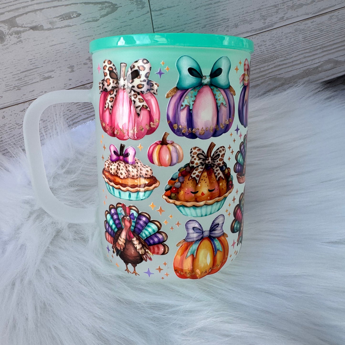 Turkey Pumpkin Bows Frosted Mug