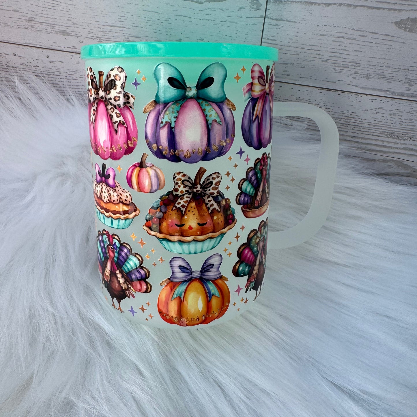 Turkey Pumpkin Bows Frosted Mug