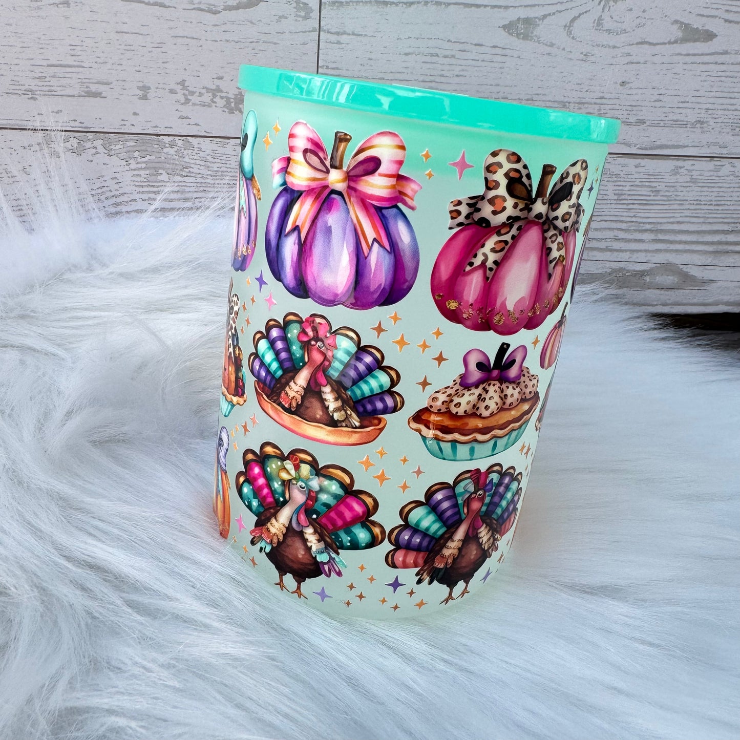 Turkey Pumpkin Bows Frosted Mug