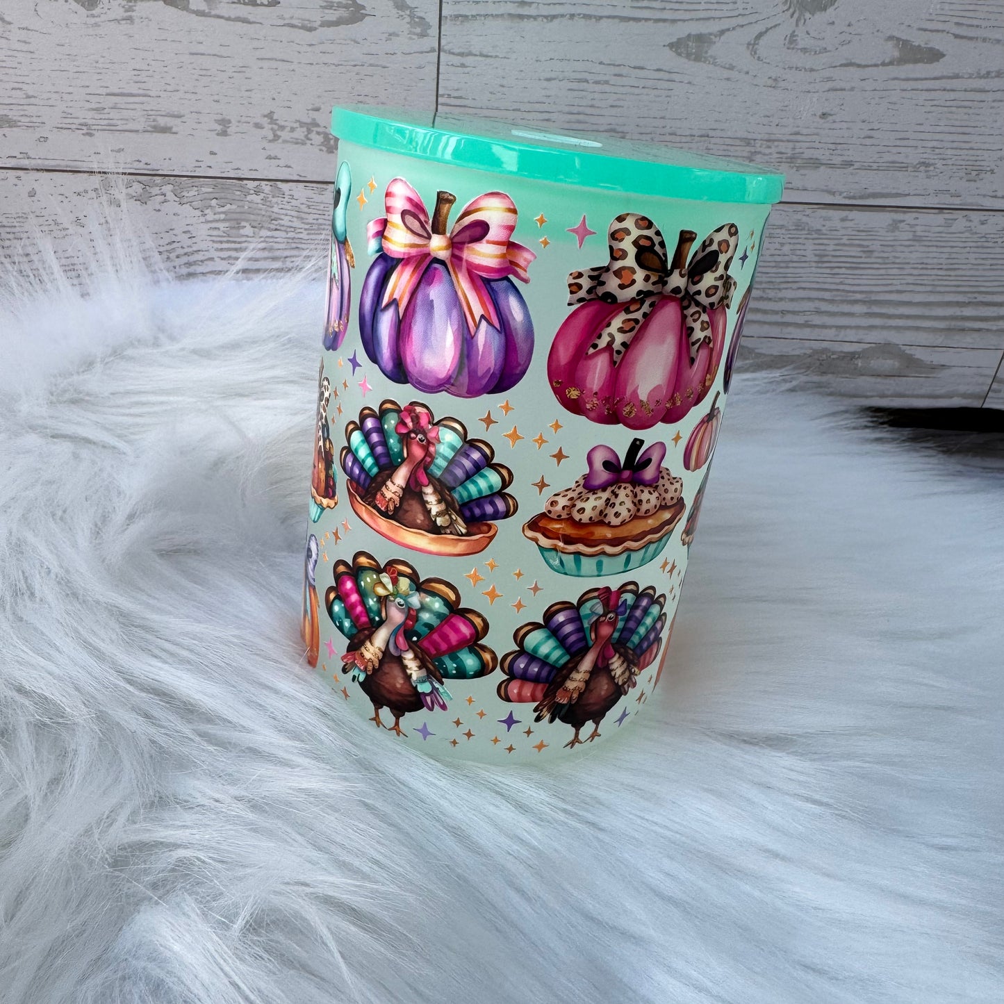 Turkey Pumpkin Bows Frosted Mug