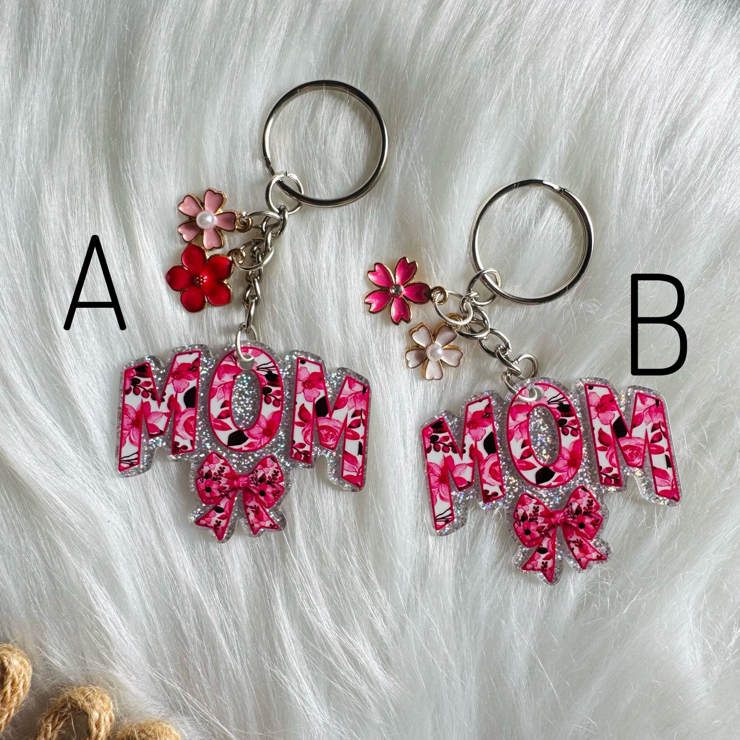 Floral Bow Mom Keychain