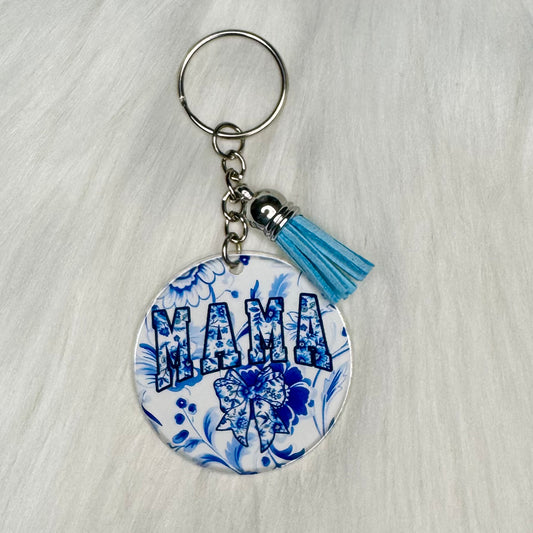 Blue Floral Mama Keychain