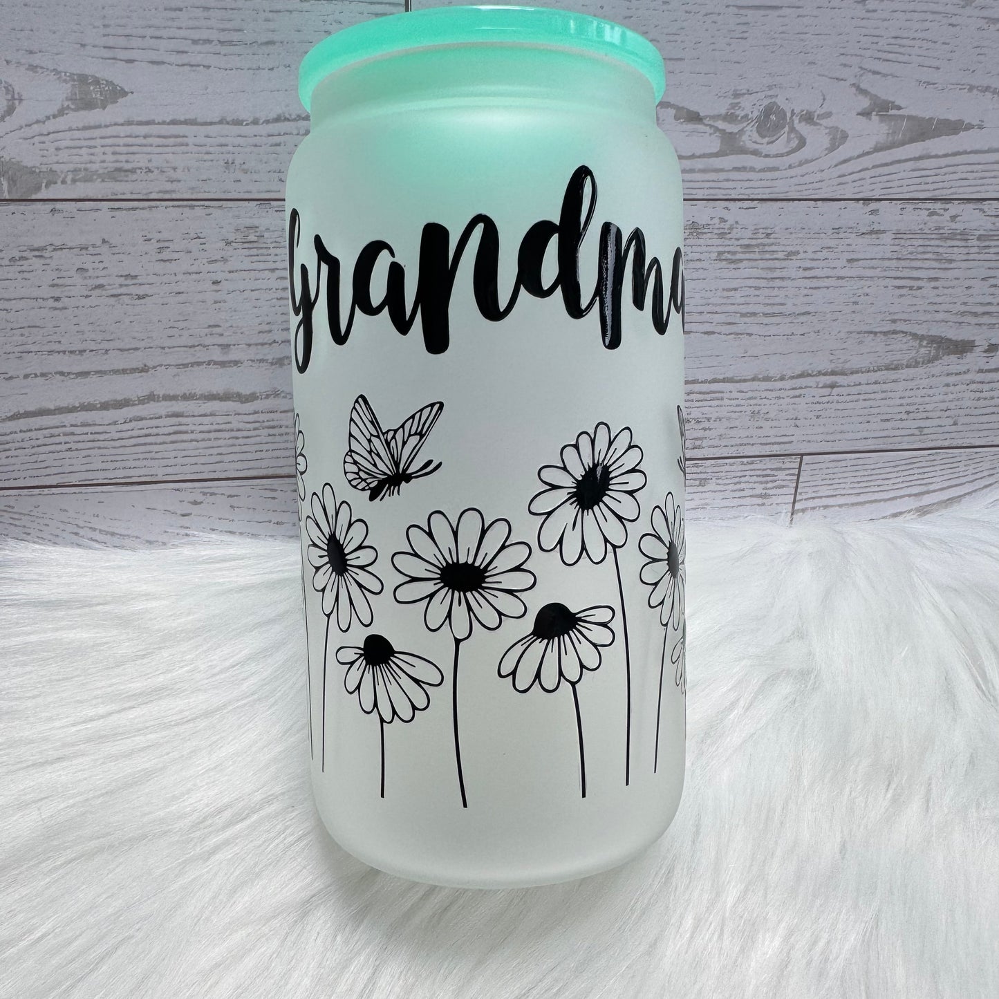 Grandma Floral Frosted Glass Cup