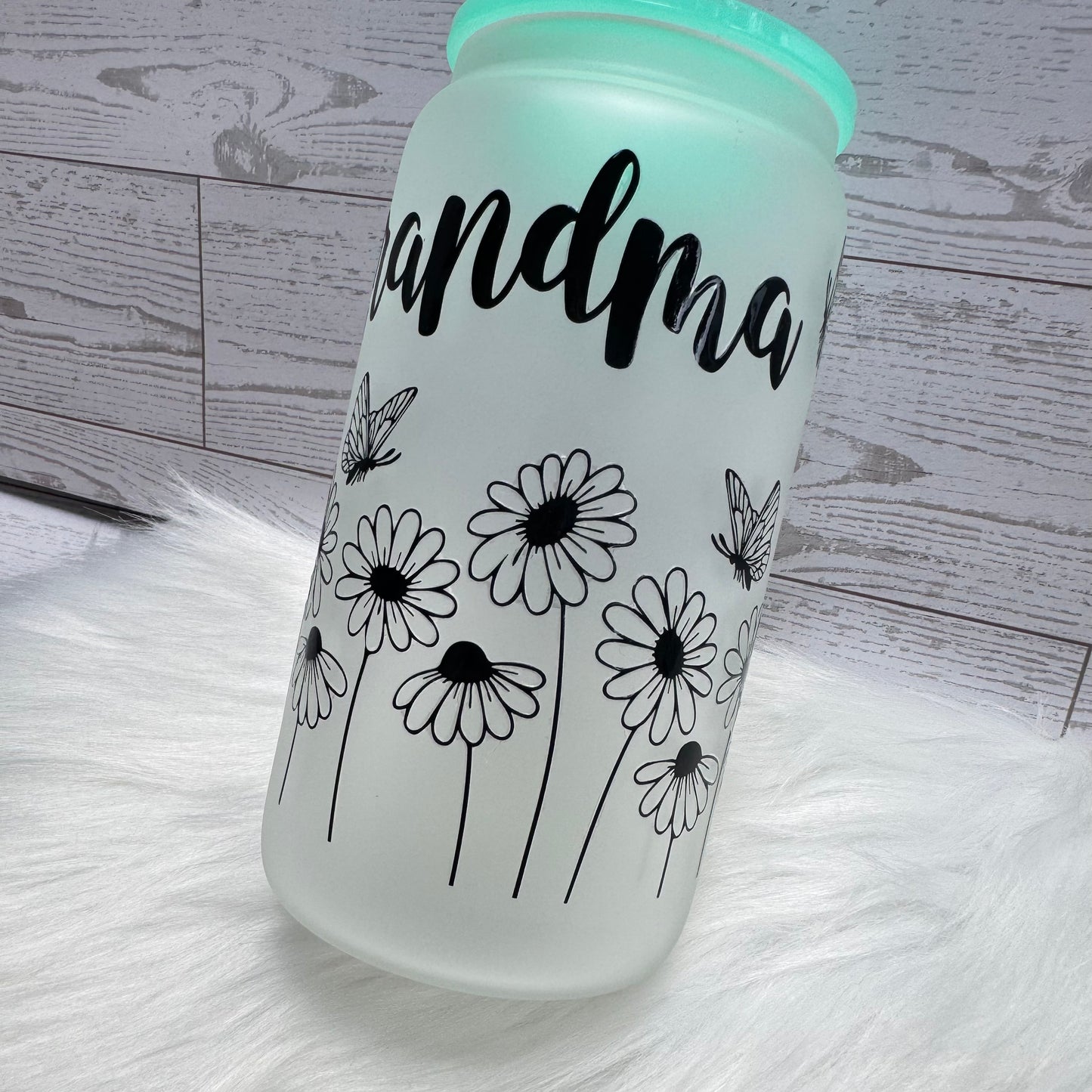 Grandma Floral Frosted Glass Cup