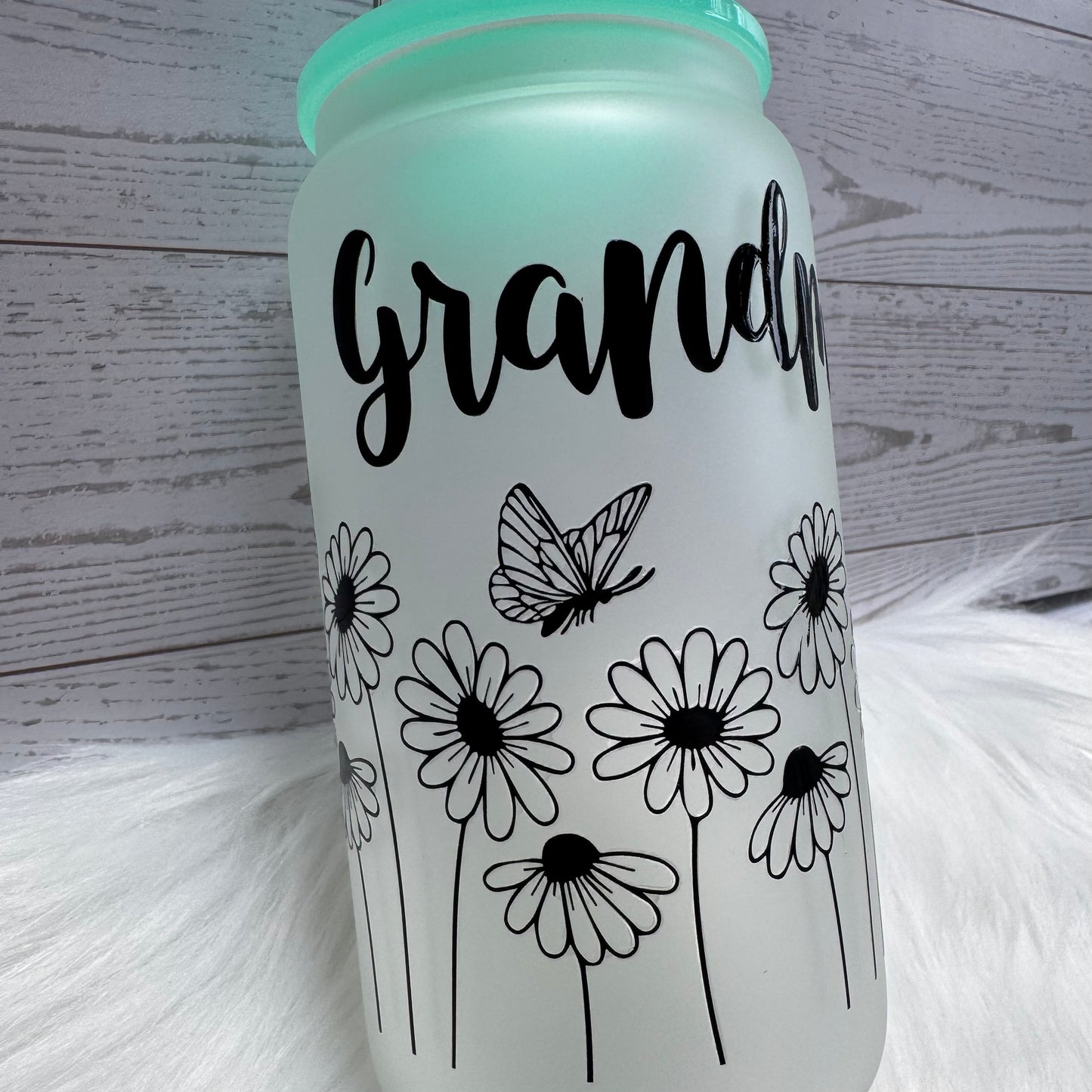 Grandma Floral Frosted Glass Cup