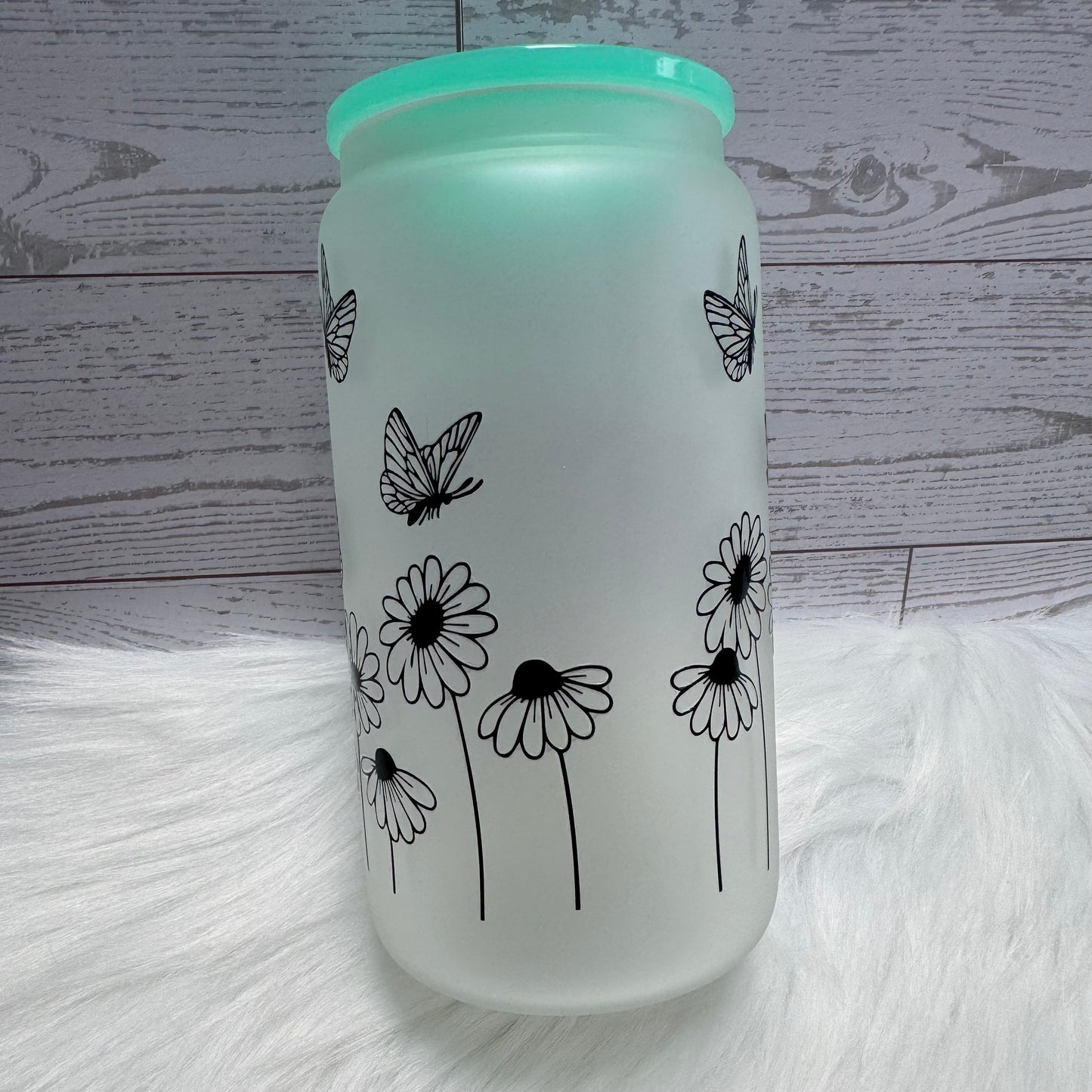 Grandma Floral Frosted Glass Cup
