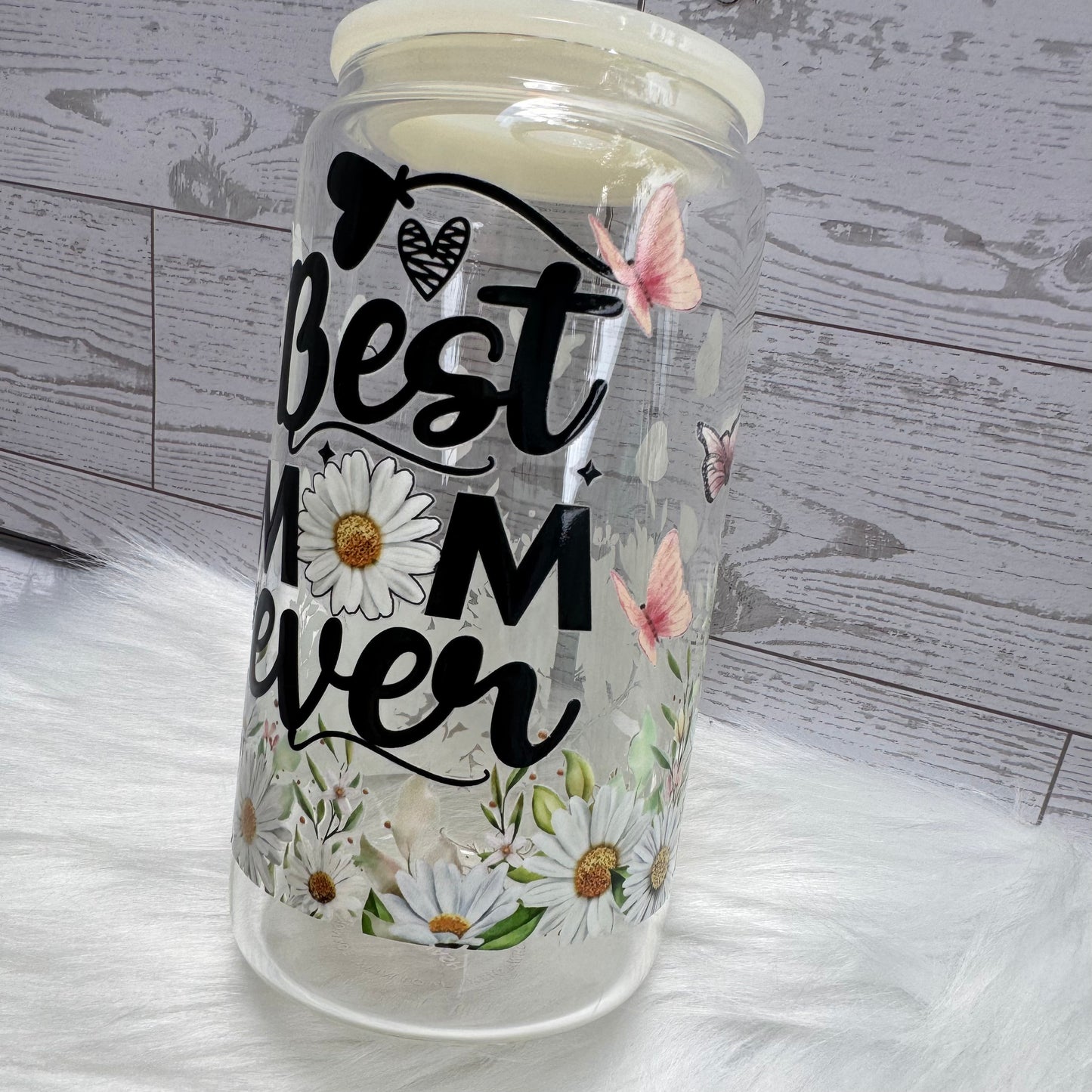 Best Mom Ever Floral Glass Cup