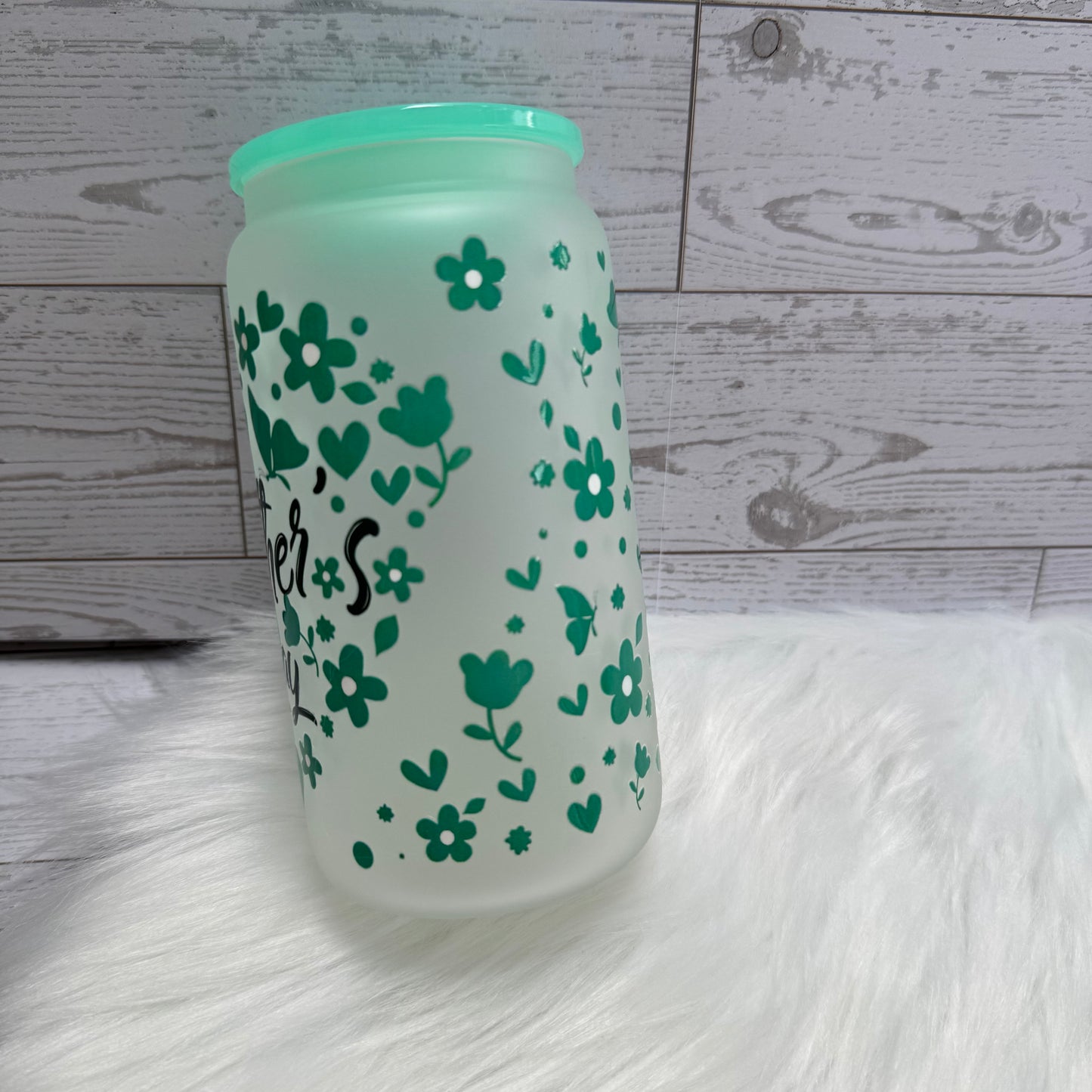 Mother's Day Green Design Glass Cup