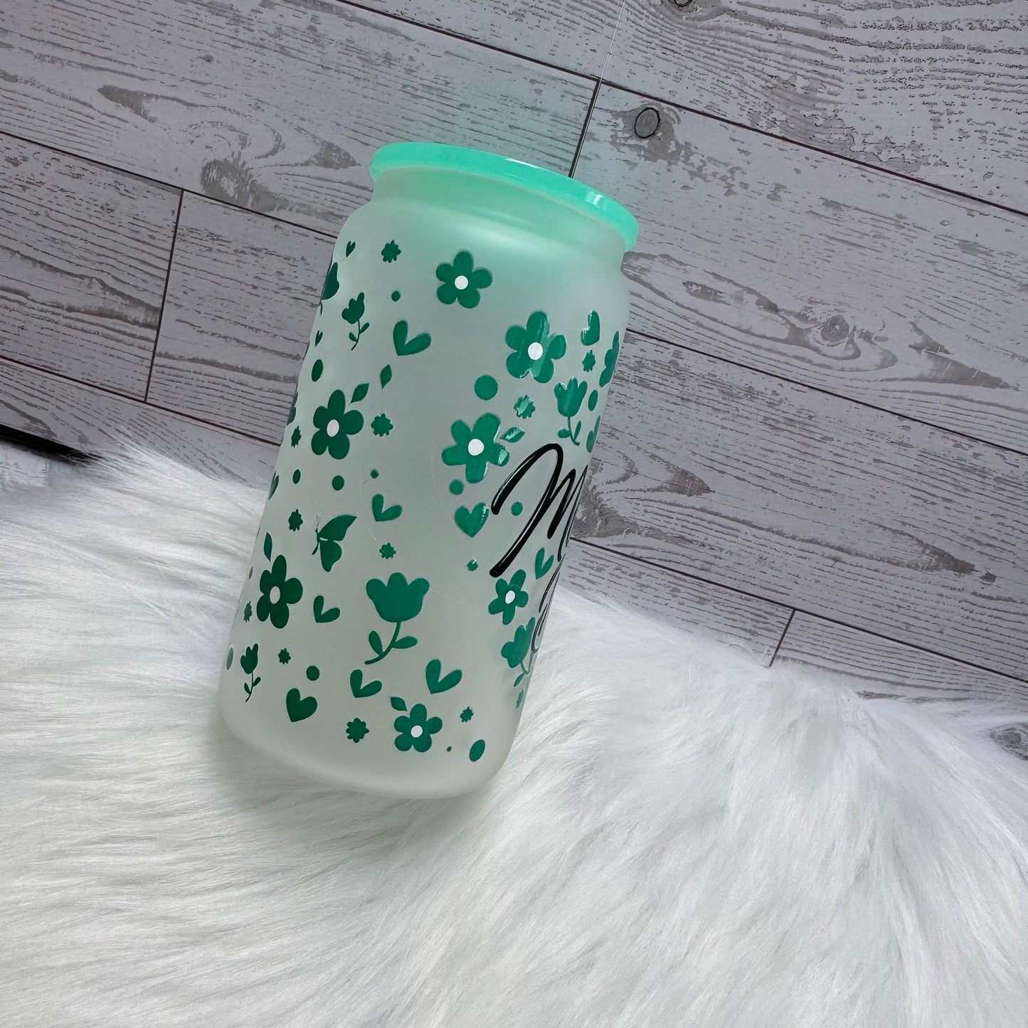 Mother's Day Green Design Glass Cup