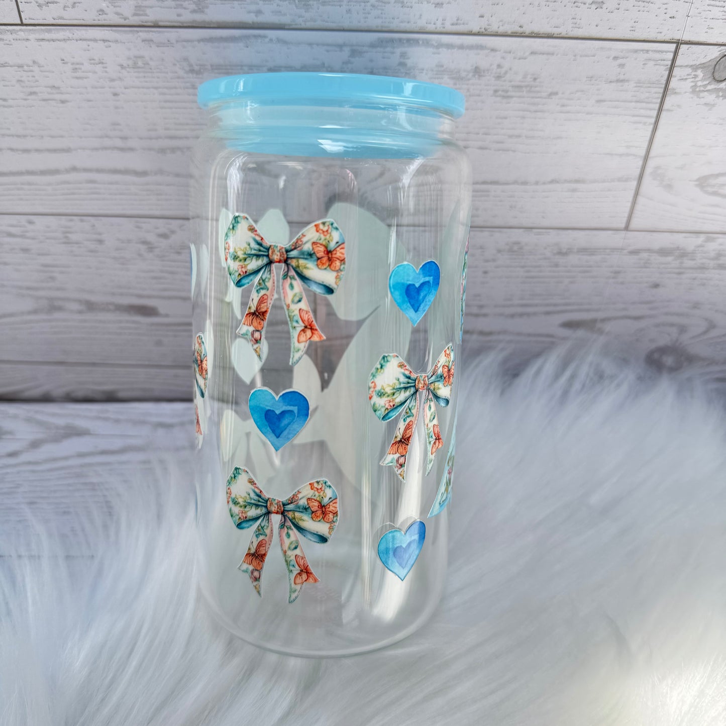 Large Blue Butterfly Bow Glass Cup