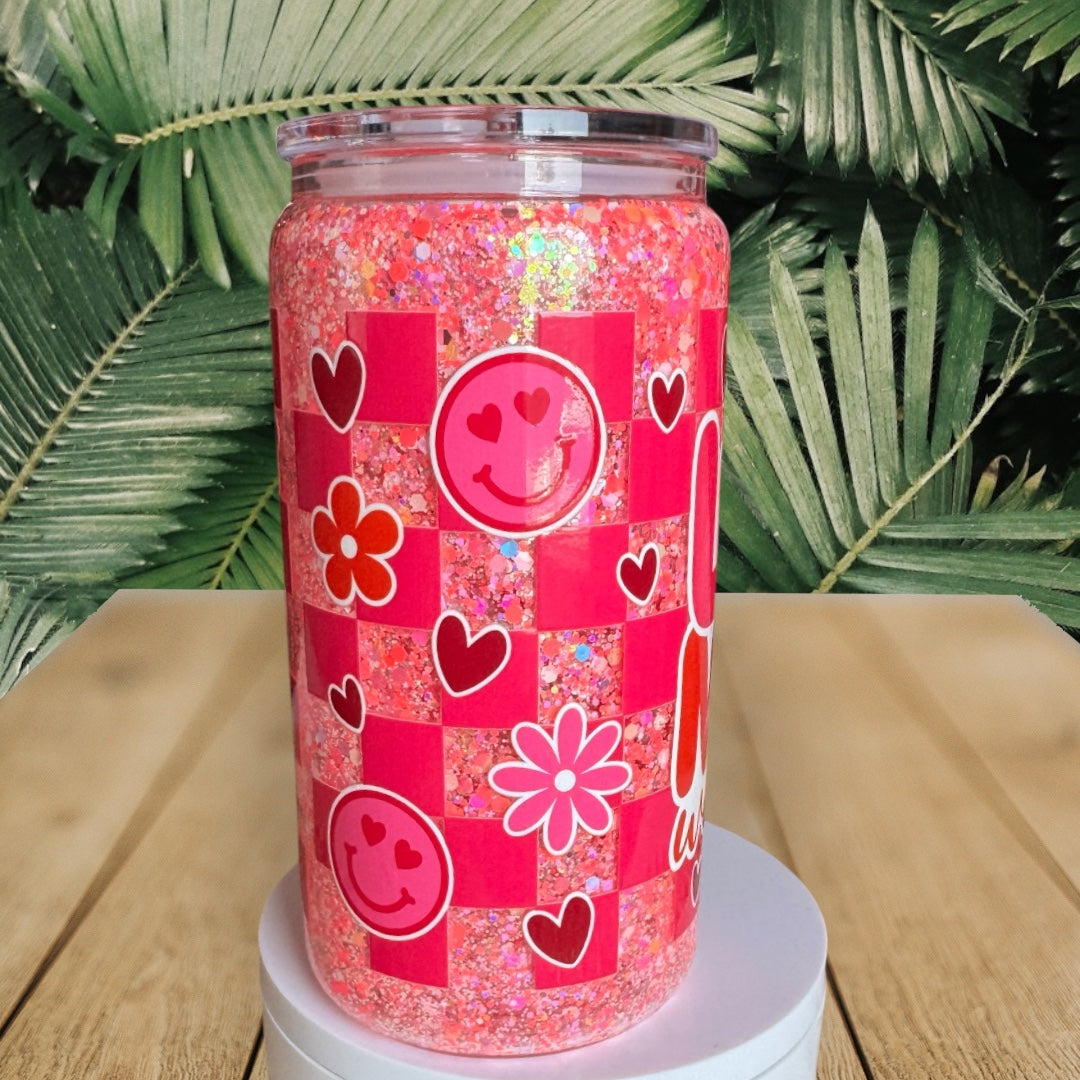 Love More Worry Less Glass Snowglobe Cup