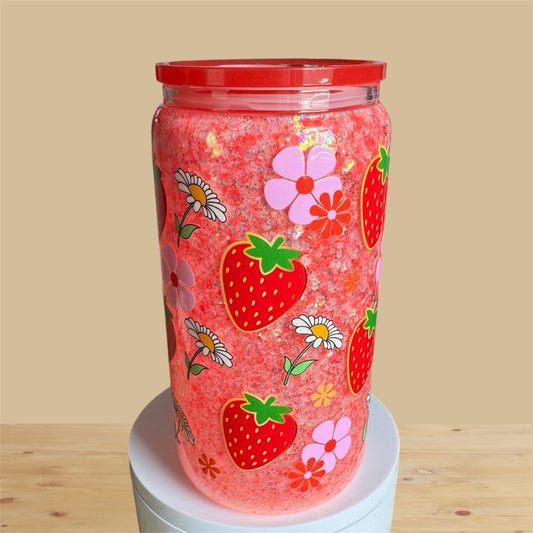 Floral Strawberry Glass Snowglobe Cup