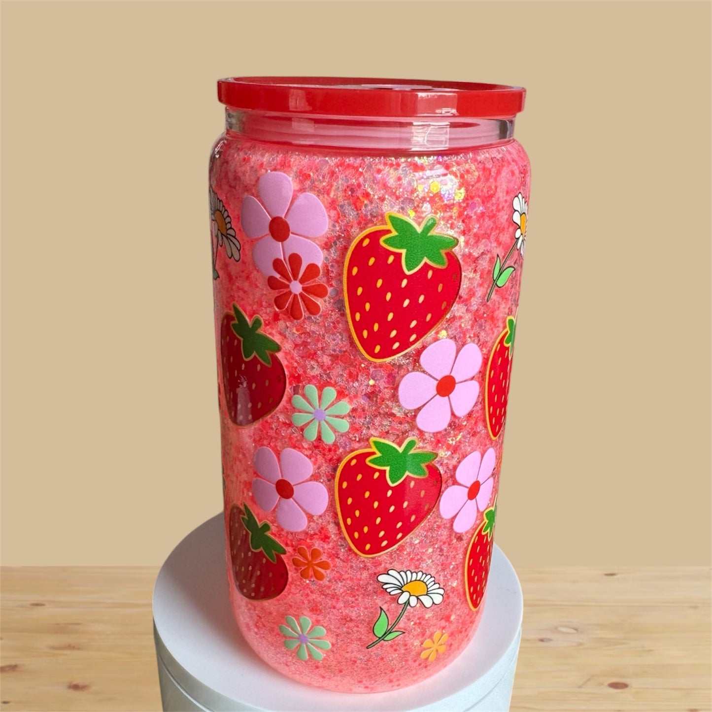 Floral Strawberry Glass Snowglobe Cup