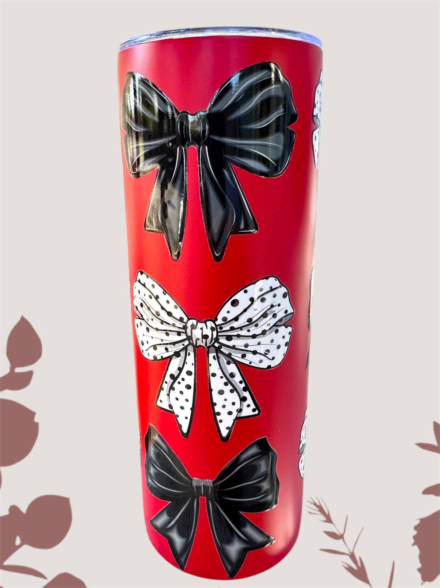 Black & White Bows on Red Tumbler