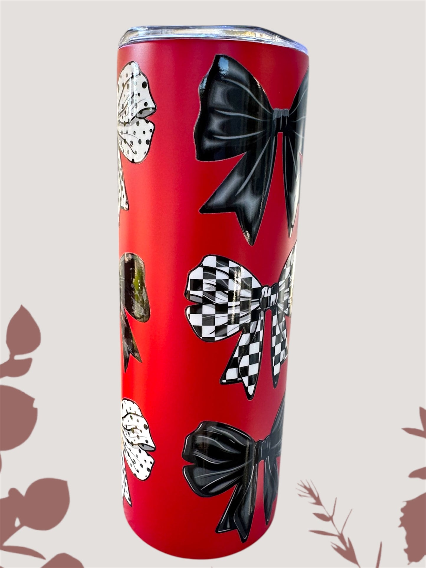 Black & White Bows on Red Tumbler
